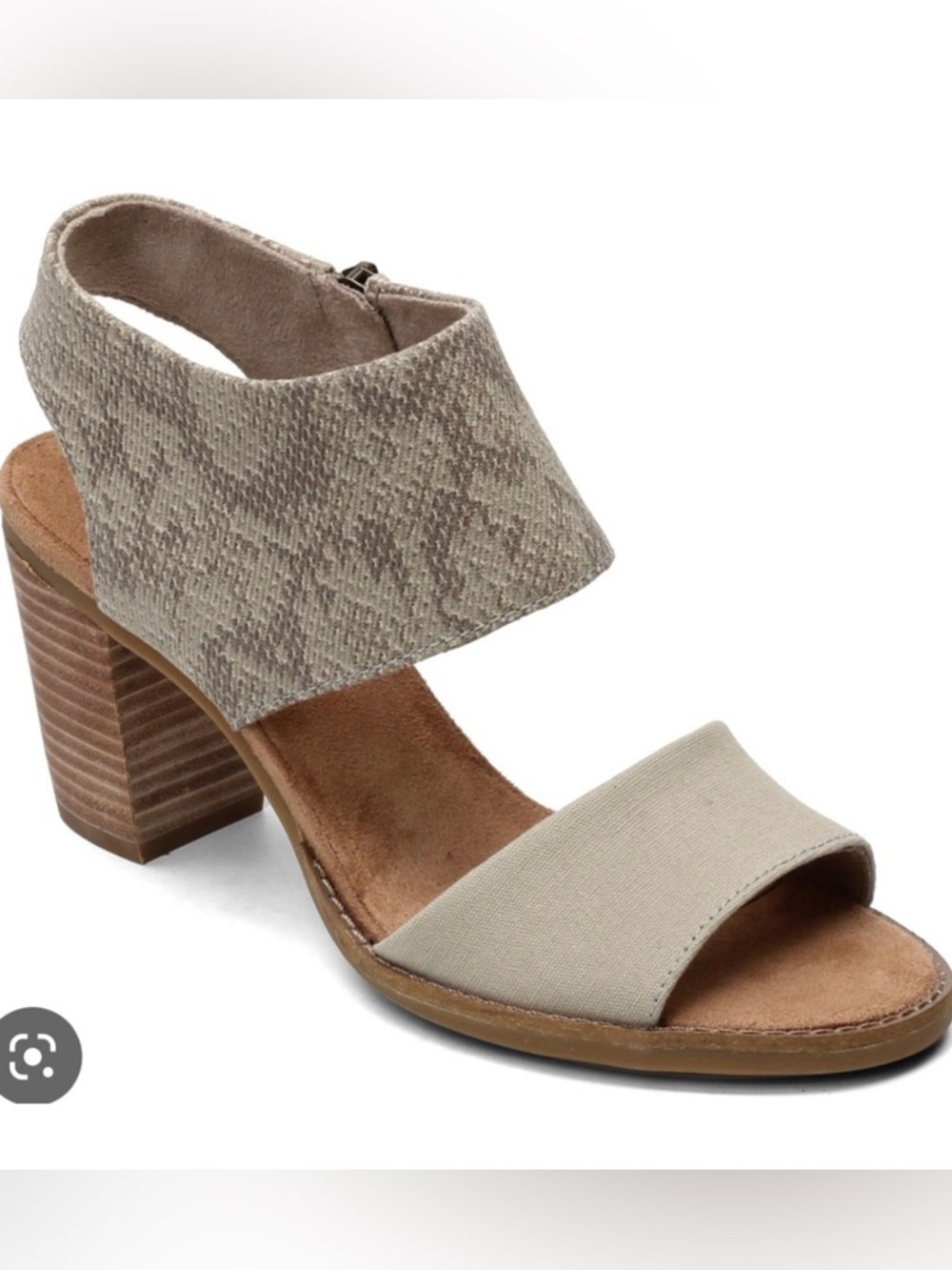 TOMS Women's Majorca Cutout Heels- Beige Snake-Print Block Heel Sandals - Picture 5 of 11